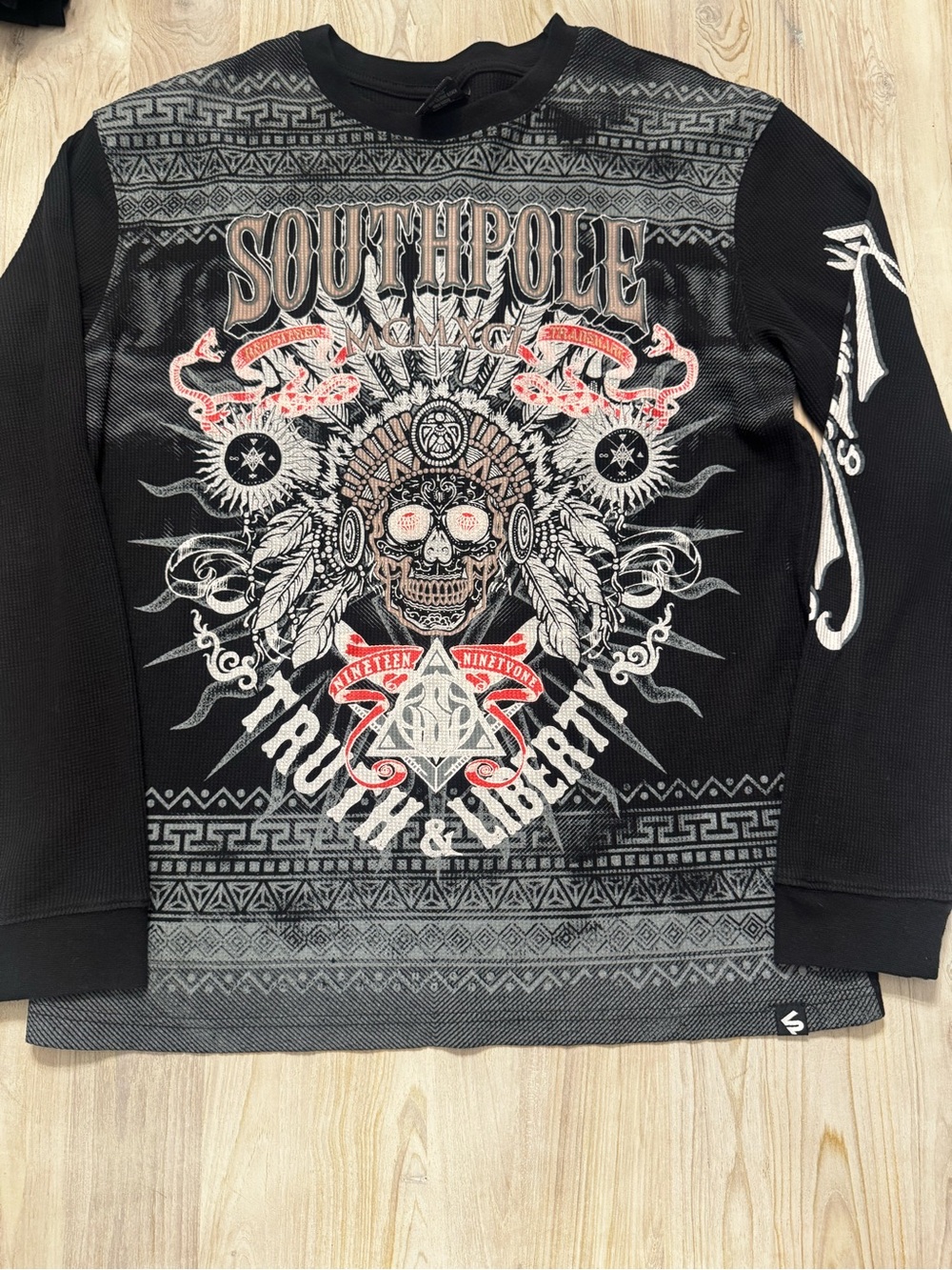 Y2K South Pole Black Graphic Skull Thermal Sweater